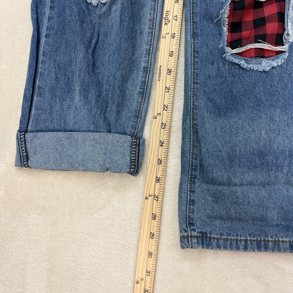 Distressed Patchwork Jeans Womens Medium Red Plai… - image 4